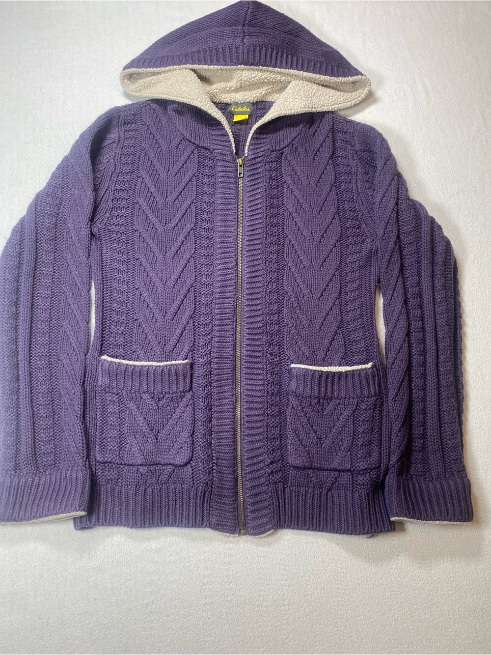 Cabela's Purple Knit Zip Hoodie with Cream Sherpa Lining
